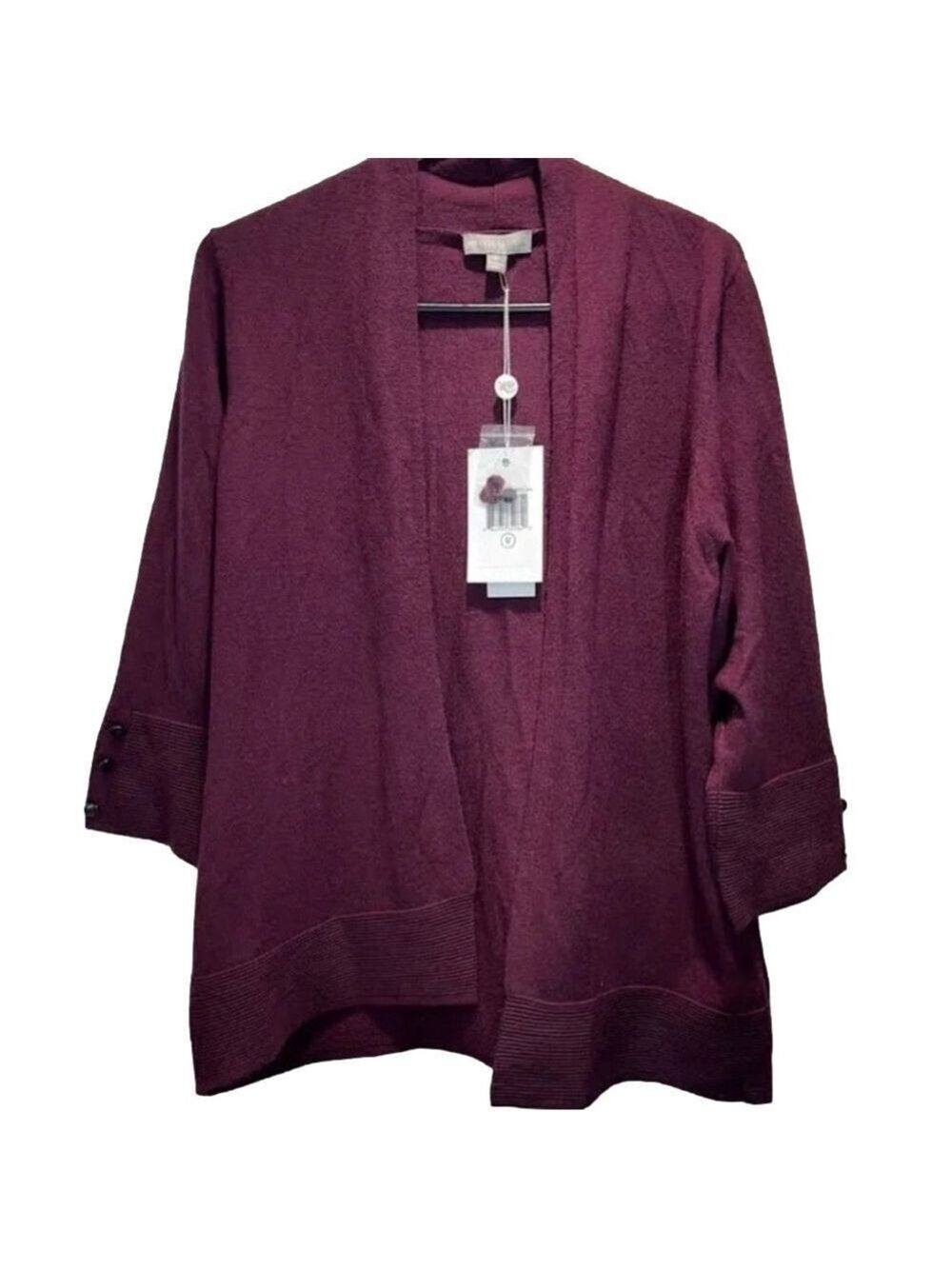 Evolution by Cyrus Ribbed Cardigan XS Red Burgundy Open Front Knit Lightweight - Picture 3 of 14